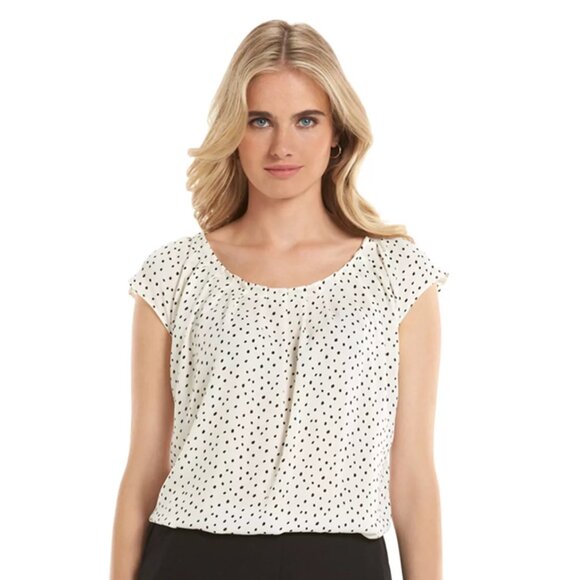 LC Lauren Conrad White Black Polka Dot Pleated Top - Size Medium - Picture 2 of 7